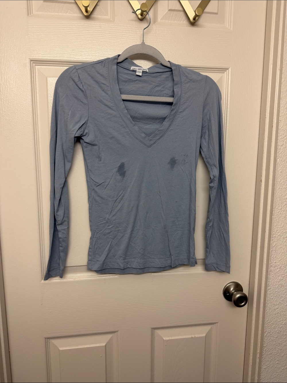 James perse Light Blue Women's V-Neck Long Sleeve Top